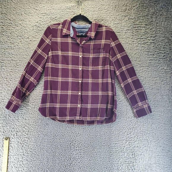 Tommy Hilfiger Top Womens Large Purple Plaid Button-Up Long Sleeve 100% Cotton - Picture 1 of 8